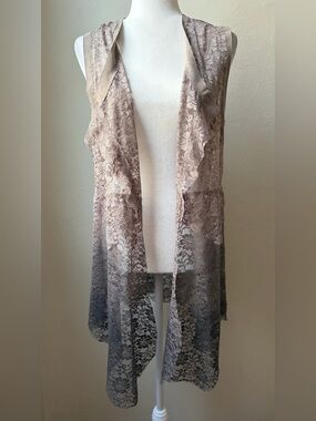 Voice of California Taupe Ombre Lace Open Front Duster Vest XL Boho